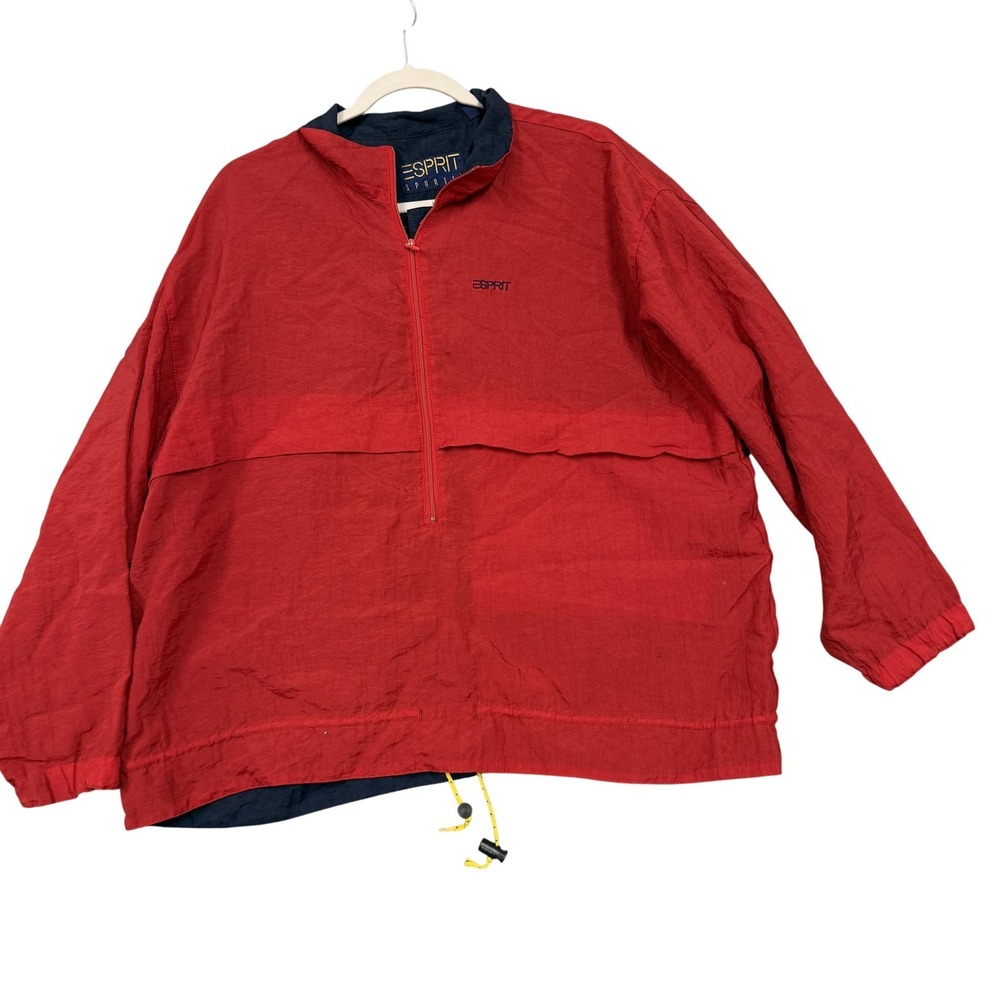 Vintage Esprit Jacket Mens Medium Red Nylon 1/4 Zip Windbreaker Sportiv 90s‎